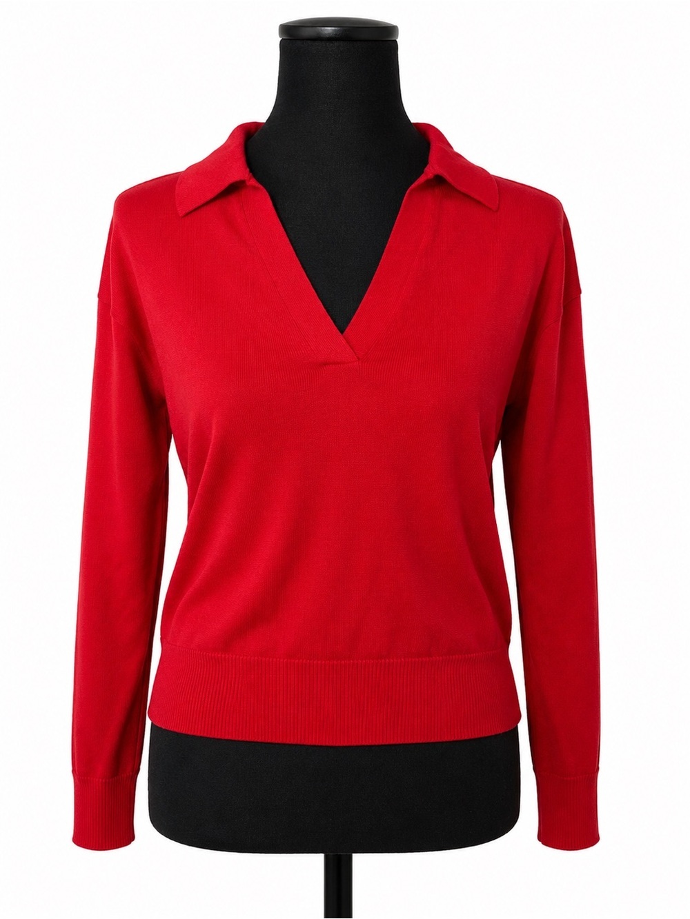 NWT 525 America Bright Red V-Neck Collared Sweater